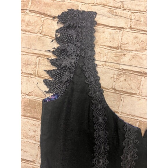 TRACEY FEITH Dress L black Cap Sleeve Lace Goth Witchy Linen Raw Hem - Picture 2 of 8